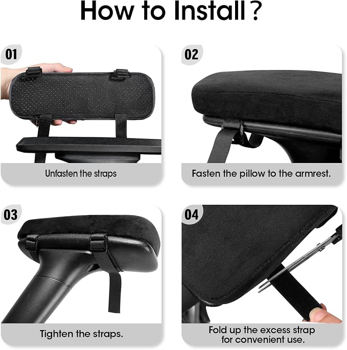 ZNCMRR 2 Pack Office Chair Armrest Pads Covers with Memory Foam(Black) | Adjustable Elbow Pillow for Forearm Pressure Relief, Arm Rest Covers for Office Chairs, Wheelchair, Comfy Gaming Chair - Image 5
