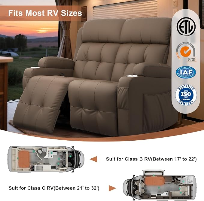 RV Loveseat Recliner Sofa, Home Theater Seating with Console & Massage - Image 4