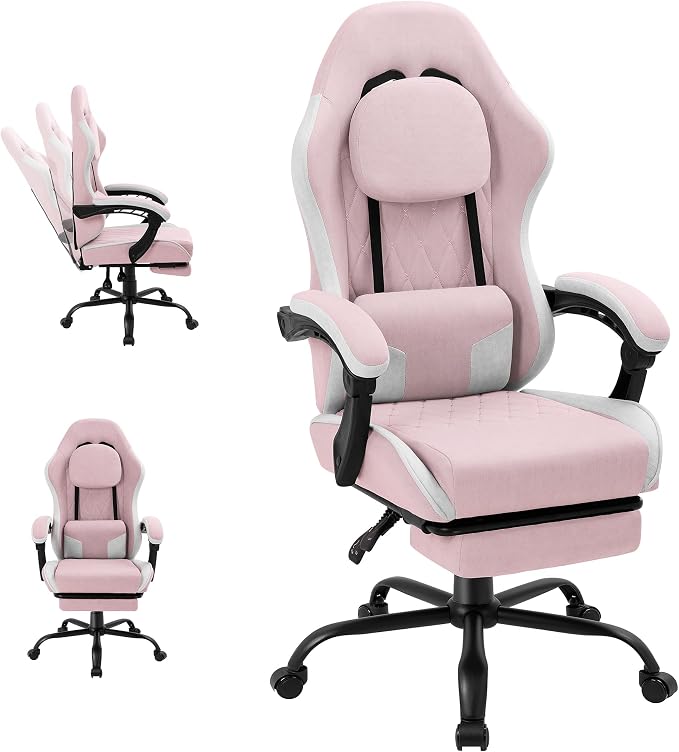 Shintenchi Gaming Chair, Ergonomic Office Chair with Footrest, Lumbar Support and Linkage Armrests, Swive Home Video Game Chairs for Adults, Pink by Shintenchi%7CFurnitureMadeforRealLife