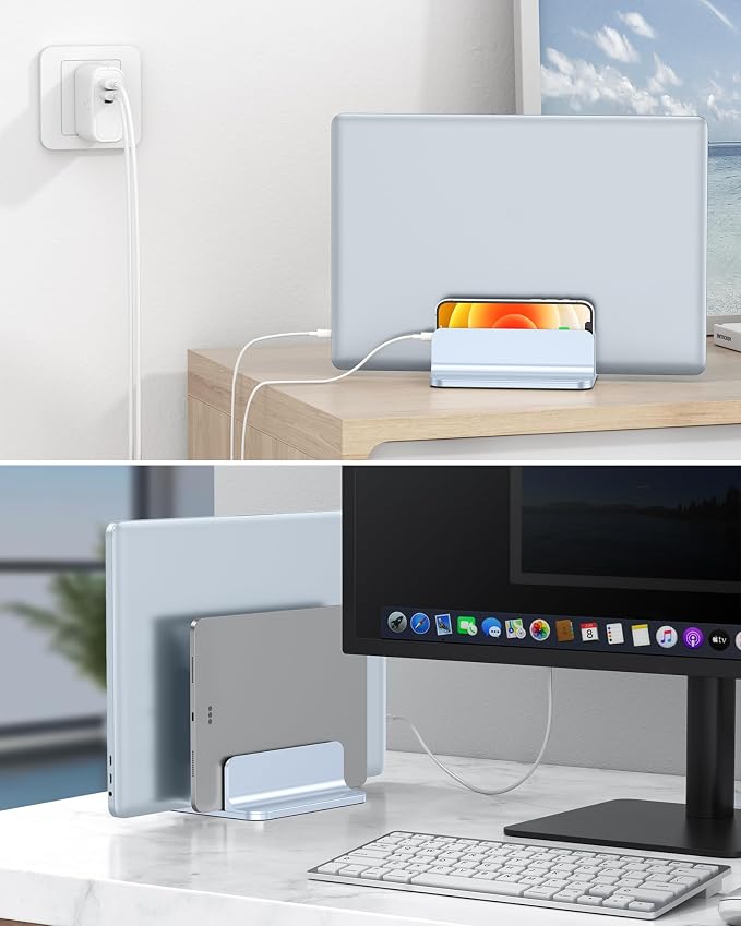 OMOTON Dual Vertical Desk Laptop Stand Holder, Fits MacBook Air, Sky Blue - Image 7