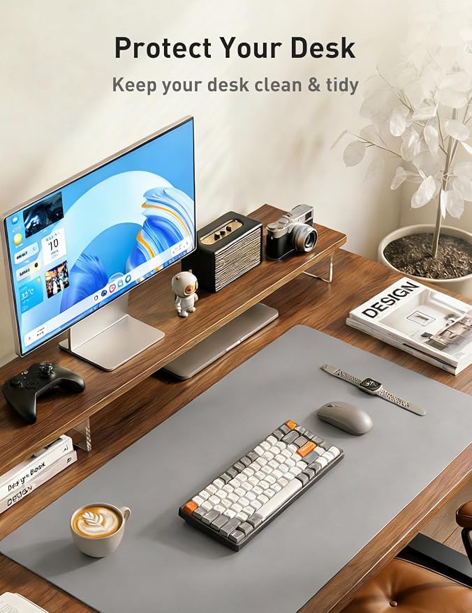 Aothia Faux Leather Desk Mat - Non-Slip PU Leather Desk Blotter, Waterproof Writing Surface, Large Desk Pad for Office & Home (Light Grey, 55" x 17") - Image 8