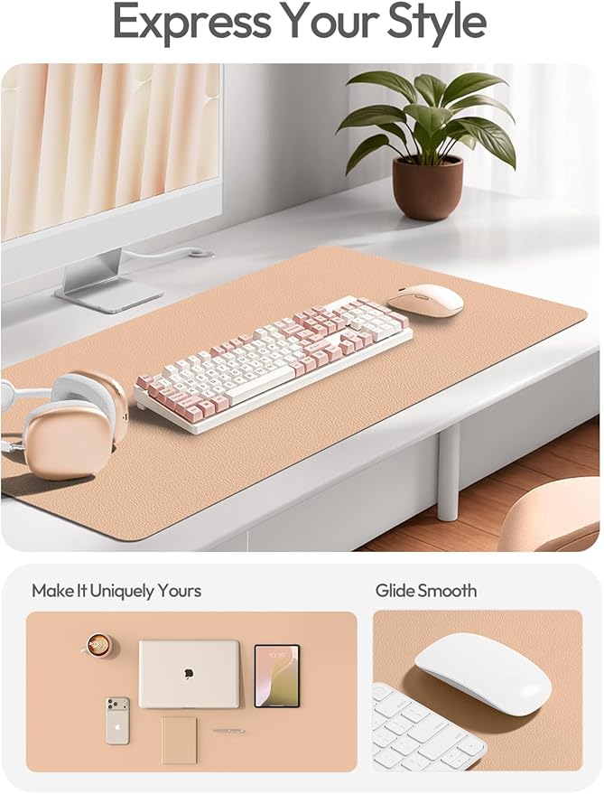 YSAGi Leather Desk Protector, Office Mat, Large Mouse Mat, Non-Slip PU Leather Blotter, Laptop Desk Mat, Waterproof Writing Pad for Office and Home(Latte, 42" x 17.2") - Image 2