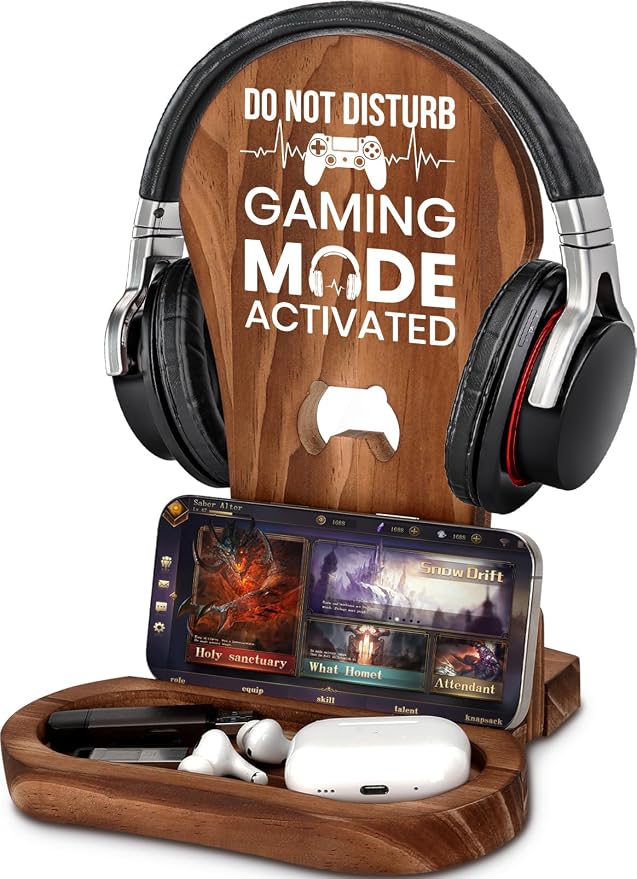 Gamer Gifts for Gamer Lovers Teenage Boys Men - Gaming Headphone Stand | Christmas Gaming Room Decor Wooden Headset Holder, Son Boyfriend Husband Gamer Gifts -Don't Disturb Gaming Mode Activated by Crycarrot