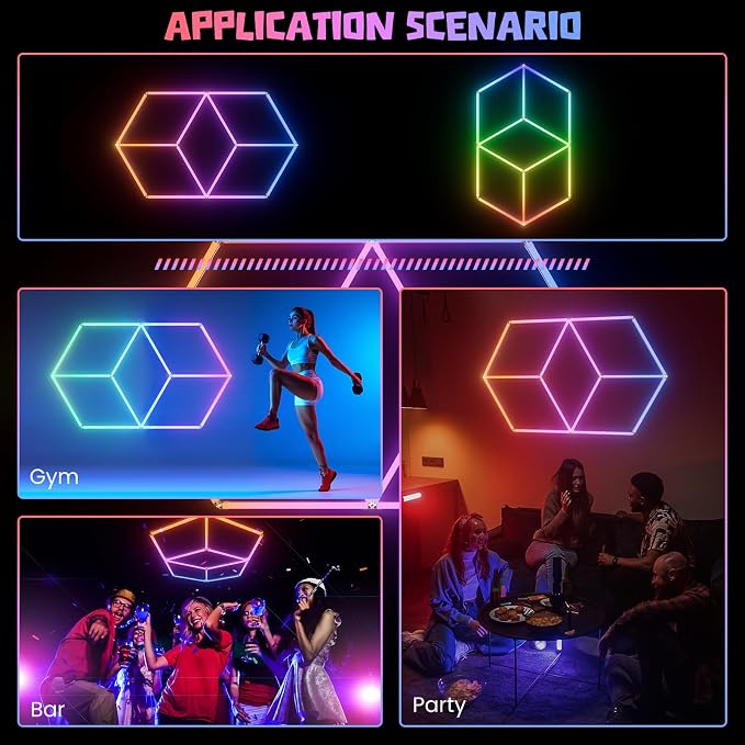 RGB Hexagon Lights with Remote- 4 Music Sync & 358+ Colors LED Hexagon Lights for Gaming Room, Gym, Bar, Ceiling, Basement Decor, Gym Lighting - Image 5