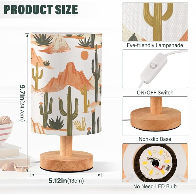 Bedside Table Lamp Western Desert Cactus Mountains Nightstand Lamp with Wood Desk Lamps for Bedroom Living Room Nursery Office Home Decor - Image 3