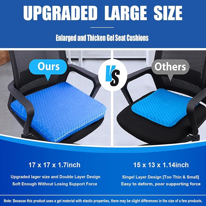 Gel Seat Cushion - 17x17 inch Extra Large Egg Seat Cushion Chair Pads with Non-Slip Cover for Sciatica & Back Pain - Office Chair Car Seat Cushion - Coccyx Cushion for Tailbone Pain - Image 2