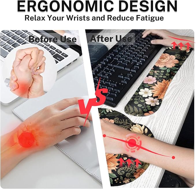 Britimes Ergonomic Mouse Pad Set with Wrist Rest, Floral Flower - Image 4