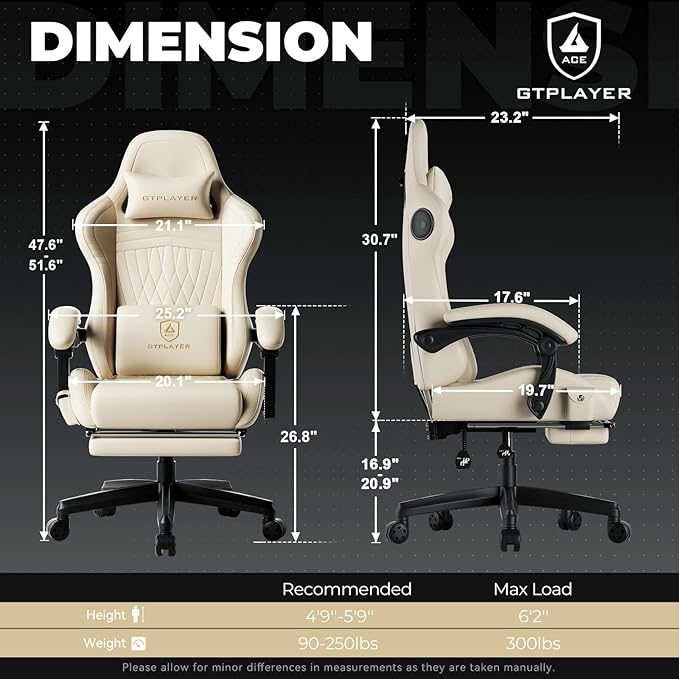 GTPLAYER Gaming Chair with Speakers ACE-PRO, Computer Video Game Chairs with Footrest for Adults, Built-in Speakers, App Support & Bluetooth Control, Ergonomic Reclining Silla, Linkage Armrest, Ivory - Image 3
