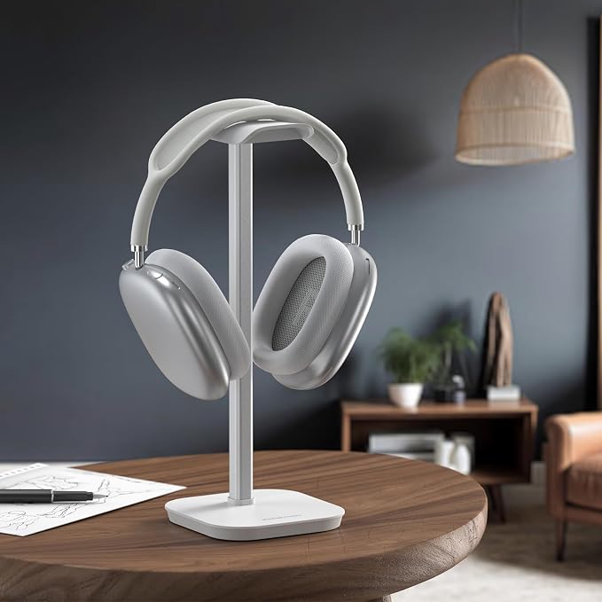 Headphone Stand, Desktop Headset Holder Heavy Base Desk Earphone Stand Aluminum Gaming Headset Hanger Rack Compatible with AirPods Max, AirPods Pro, Sony, Beats, Bose, Razer (White) - Image 8