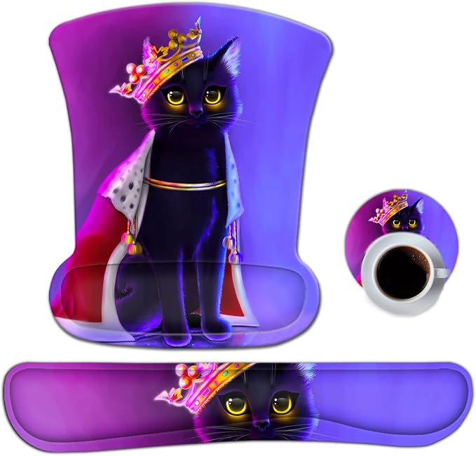 ToLuLu Keyboard Mouse Pad Wrist Rest Set, Gel Ergonomic Mouse Pads Wrist Support for Computer Laptop Home Office, Mousepad Keyboard Wrist Support Memory Foam for Easy Typing Pain Relief, Cat Princess by ToLuLu