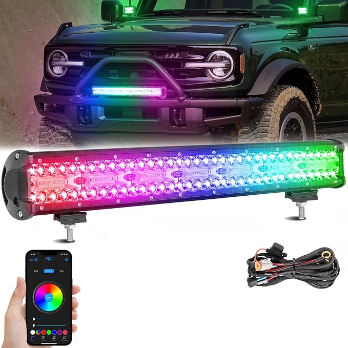 20 Inch Light Bar RGB Color Chasing LED Light Pods RGBW Multicolor Light Bar 20" RGB Offroad Lights for Wrangler F150 Toyota Chevy Ram Truck Pickup SUV UTV ATV by SWATOWINDUSTRIESLIGHTINGYOU