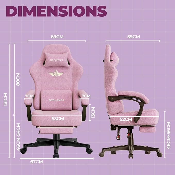 GTPLAYER Big and Tall Gaming Chair 400lbs Heavy Duty Office Chair with Foot Rest, High Back Pocket Spring Ergonomic Computer Chair for Adults, Wide Comfy Seated Cushion with Linkage Armrests, Pink - Image 2