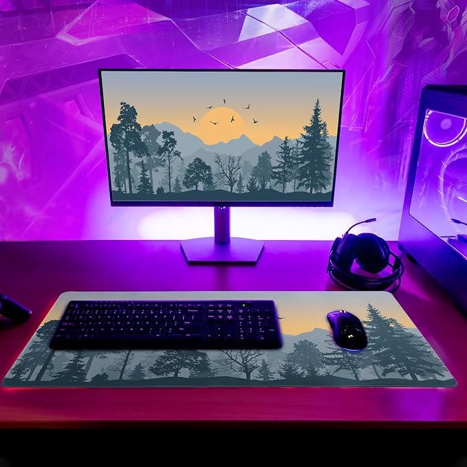 Mountain Gaming Mouse Pad 27.6x11.8 Inch Forest Large Mousepad Extended Grey Mousepad Gaming Non-Slip Rubber Base Stitched Edges Keyboard Mouse Mat Desk Pad for Office Home and Game - Image 6