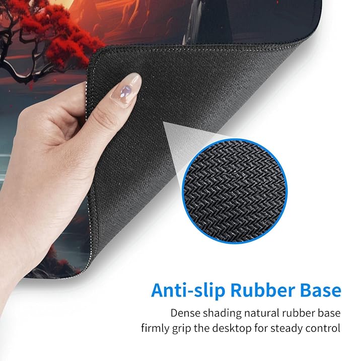Darkness Red Moon Desk Mat Japanese Mouse Pad, Large Japanese Desk Mat, XL Anime Gaming Keyboard Mat, Non-Slip Rubber Base, Big Extended Desk Protector for Home Office, 31.5”x11.8” - Image 4
