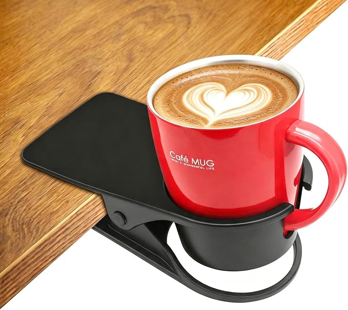 YOY 2 Pieces Drink Cup Holder Clip - Table Desk Side Water Glass Beer Bottle Beverage Soda Coffee Mug Holder Cup Saucer Clip Design for Home Office, Black(Mug & Cup) - Image 7