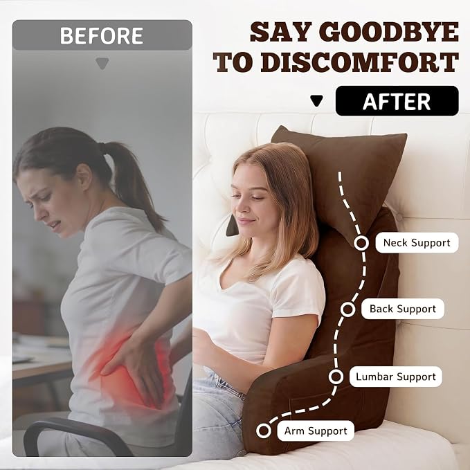 Reading Pillow for Bed,Back Pillow for Bed Sitting Up,Lumbar Support Pillow - Image 7