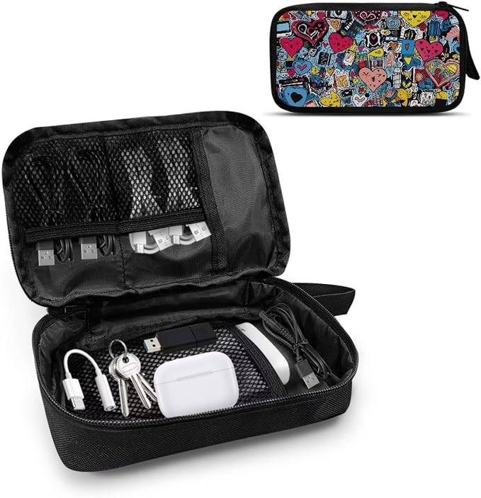 Love Heart Print Electronic Organizer, Travel Cable Organizer, Portable Waterproof Pouch, Electronic Accessories Storage Case for Cable, Cord, Charger, Phone, Earphone - Image 2