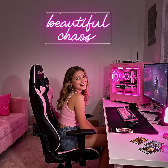 Beautiful Chaos Sign, Beautiful Chaos Led Neon Light Signs for Wall Decor Bedroom Home Bar Birthday Bachelorette Party Café Salon Wall Art Christmas Gift Dimmable USB Powered(16.9" × 7.9") - Image 6