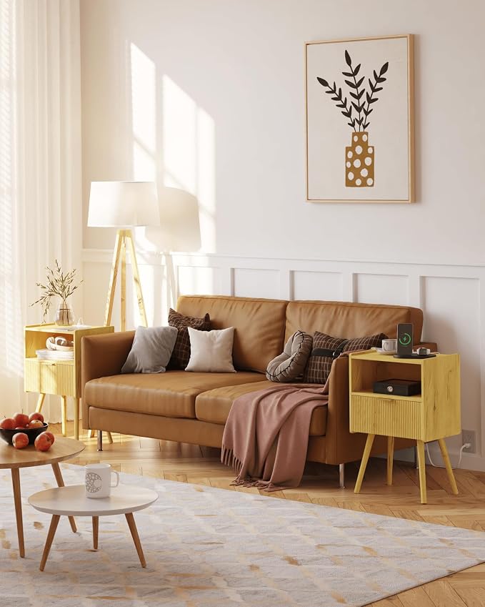 JOONEE Nightstand with Outlet,Modern Bedside Table with Storage Drawer and Open Wood Shelf, for Living Room, Bedroom and Small Spaces, Accent Night Stand with Solid Wood Legs, Easy Assembly,Yellow Oak - Image 3