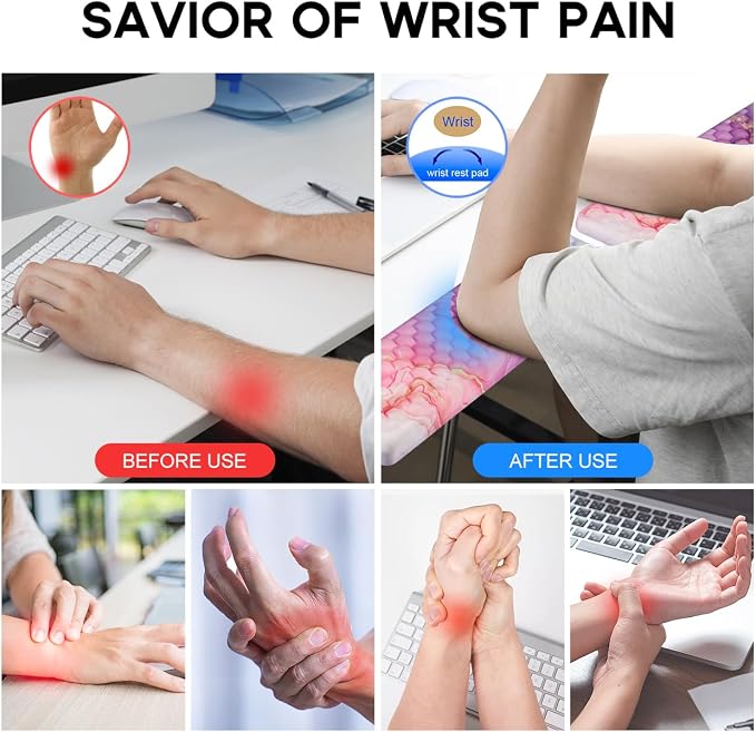 JIKIOU L-Shaped Desk Elbow Pad for Desk,Memory Foam Elbow Support Pad 2Pack | Massage Design, 14.9inch is 20% Longer for Comfort, Non-slip Rubber Base, Ergonomic Cushion for Pain Relief, Marble Pink - Image 7