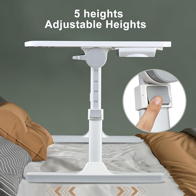 Laptop Bed Tray Table, Adjustable Laptop Compute Bed Desk Stand, Portable Laptop Desk with Foldable Legs, Foldable Laptop Tablet Table for Sofa Couch White - Image 5