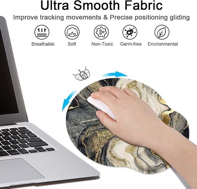 Britimes Ergonomic Mouse Pad Set with Wrist Rest, Black Gold Marble - Image 4
