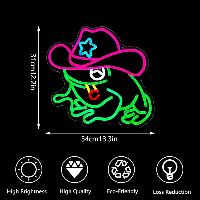 Frog Cowboy Neon Signs,Frog Cowboy Lamp Led Signs Lights Neon Signs for Wall Decor, Adjustable Brightness Night Light Man Cave Game Room Decor, USB Powered for Bedroom Party Bar Wedding Christmas - Image 6