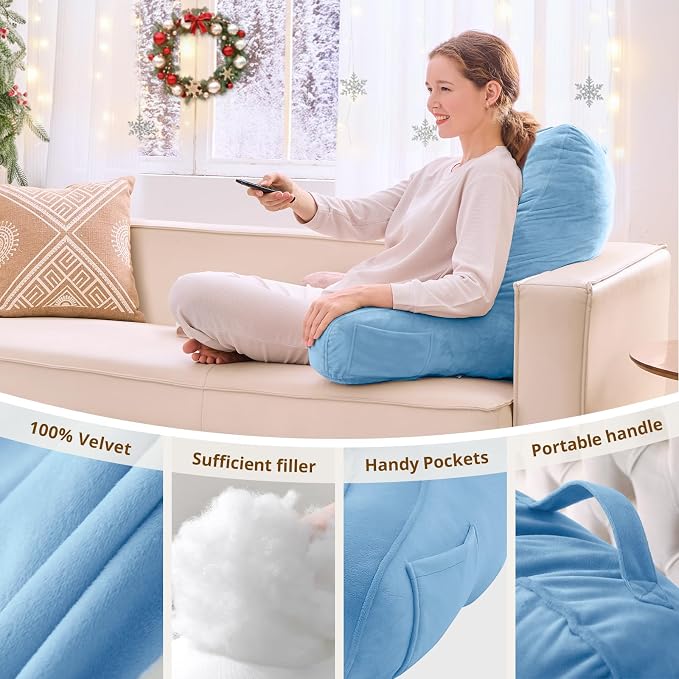 Sasttie Reading Pillow for Bed, Back Pillow for Sitting Up, Blue - Image 5