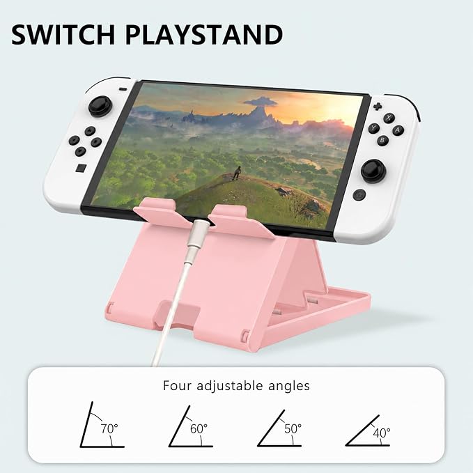 Stand Compatible with Nintendo Switch, Adjustable Switch Playstand, Foldable Phone Stand for Desk, Compact & Portable Switch Holder Accessories (Pink) - Image 3