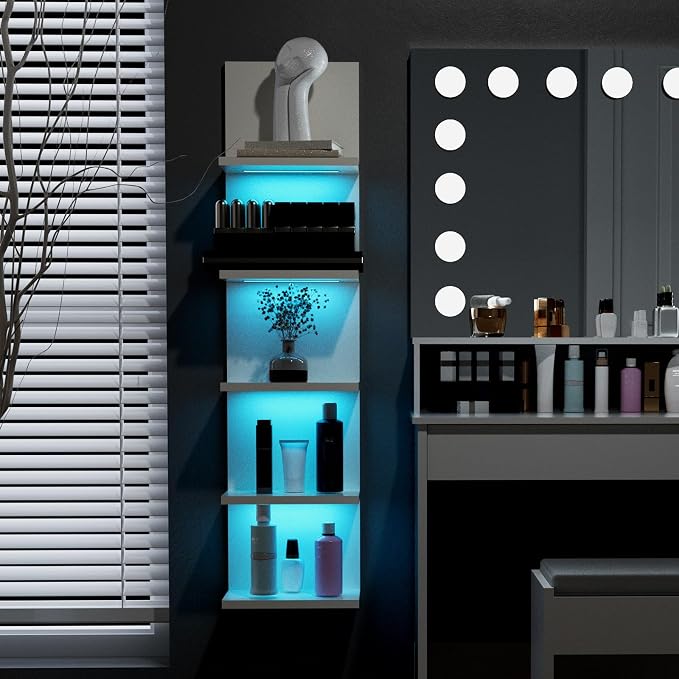VIWODS 5-Tier Wall Shelf Unit with Light, White - Image 5