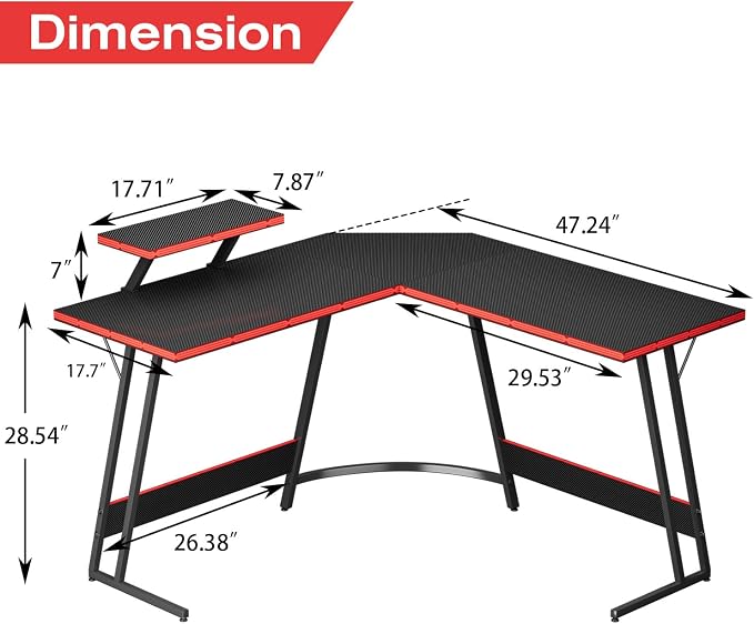 Homall L Shaped Gaming Desk Computer Corner PC Desk Table with Large Monitor Riser Stand for Home Office Sturdy Writing Workstation (Black, 47 Inch) - Image 3