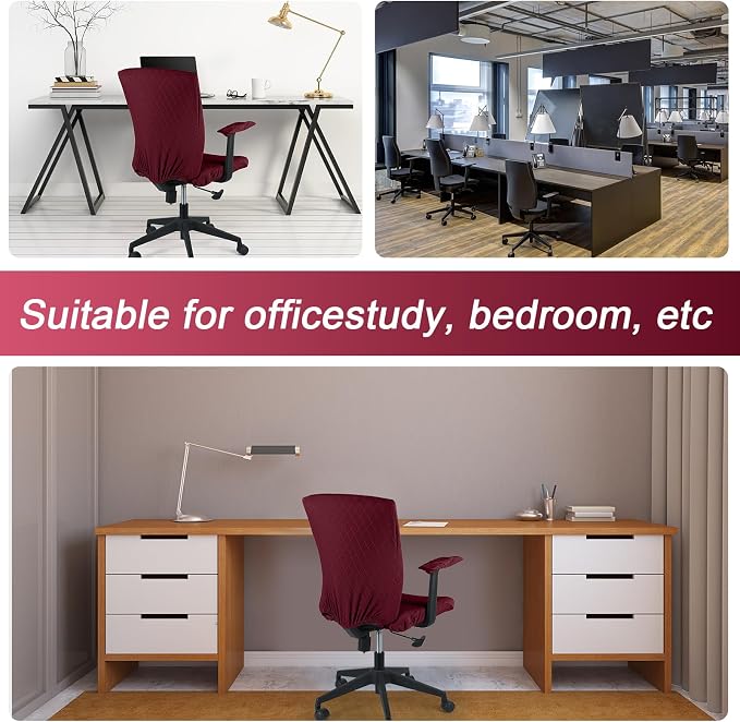 Tallew 4 Pcs Office Chair Covers Set Computer Universal Protective Stretchable Chair Seat Covers Desk Armrest Slipcovers Pads Office Cushion Backrest for Rotating(Wine Red) - Image 7