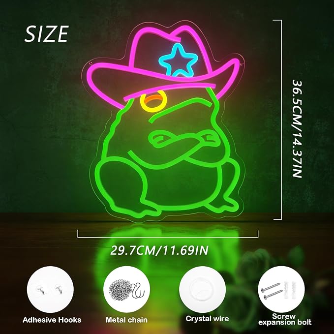 Cowboy Frog Neon Sign Green Toad LED Light Wall Decor for Man Cave Room - Image 2