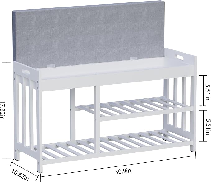Bamboo Shoe Storage Bench with Cushioned Seat 3-Tier Entryway Shoe Rack - Image 2