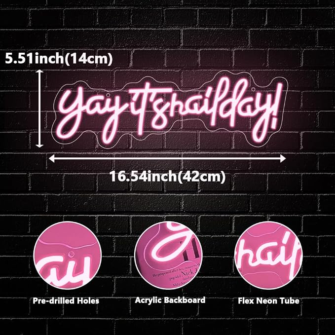 Yay It's Nail Day Neon Sign, LED Light Neon Sign for Business Nail Room Salon Decor Light Up Sign for Wall Beauty Room Nails Hair Bar Great Gifts for Nail Techs Girls, Christmas, Birthday(16.5"*5.5") - Image 3
