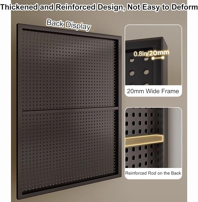 Desk Pegboard Metal Gaming Pegboard Black Peg Board Organizer with 20 Pcs Hooks for Office, Garage Tools, Kitchen, Craft(120x50cm/47x20in) - Image 4