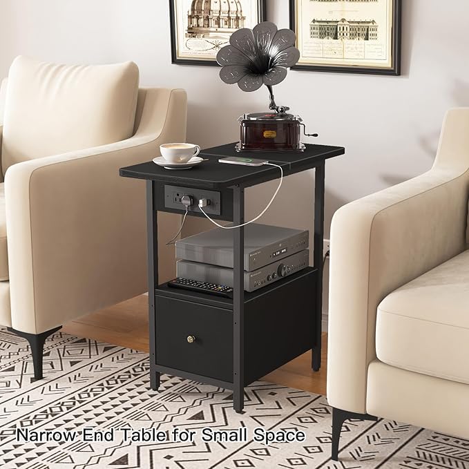 LIDYUK End Table with Charging Station, Narrow Side Table with Drawer - Image 6
