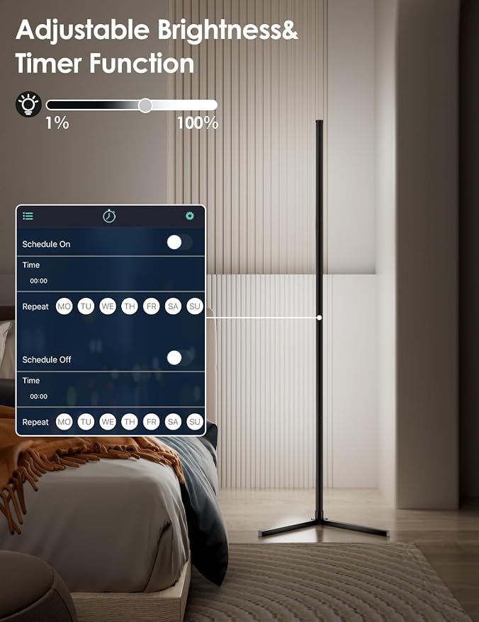 RGB Corner Floor Lamp, 64.5" RGB Color Changing Led Floor Lamp for Living Room APP and Remote Modern Light Bar with Music Sync and 16 Million Colors Dimmable Ambient Lighting for Bedroom - Image 4