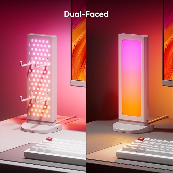 Nanoleaf Pegboard Desk Dock, 3-in-1 Smart Table Lamp, 64 RGB LEDs | Dual-Sided LED Lamp with Music Sync for Living Room, Gaming, 16M+ Colors, 50lm, Works with Nanoleaf Desktop App, White - Image 5