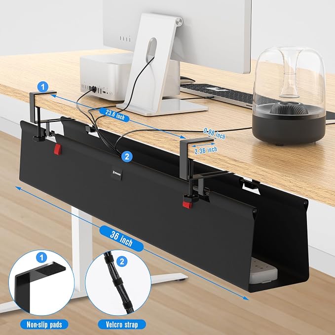 Under Desk Cable Management Tray for Table, No Drill 36" Cord Organizer with Cable Loop, Upgraded Oxford Fabric Wire Management for Office, Home - No Damage to Table - Image 4