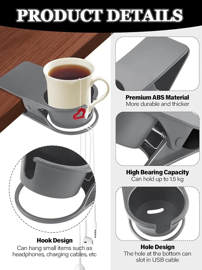 2PCS Clip on Drink Holder for Beach Chair, Desk Cup Holder with Groove - Image 3