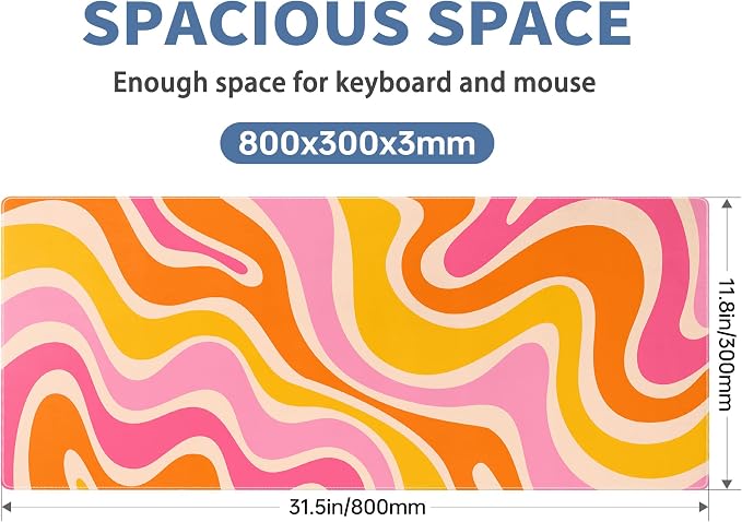 Boho XL Mouse Pad Large Desk Mat Extended Keyboard Mouse Pad Abstract Mousepad with Non-Slip Base and Stitched Edge Minimalist Mouse Mat Desk Pad 31.5 x 11.8 in Mouse Pads for Desk Home Office Gaming - Image 2