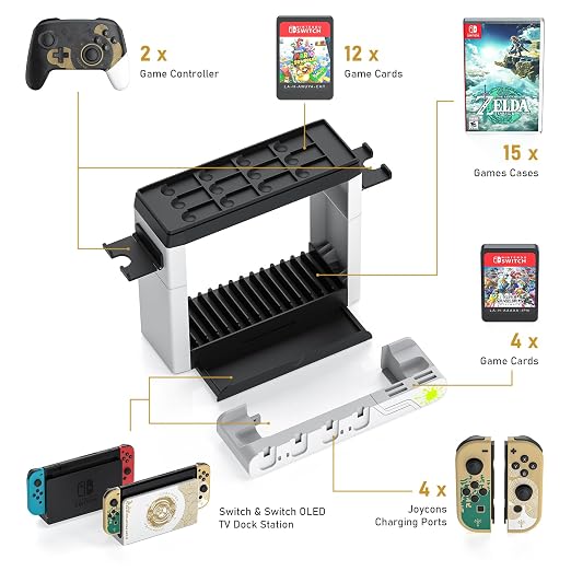 Switch Games Organizer Station with Controller Charger, Charging Dock for Nintendo Switch & OLED Joycons, Switch Mounts, Brackets & Stands for Games, the Legend of Zelda: Tears of the Kingdom Edition - Image 4