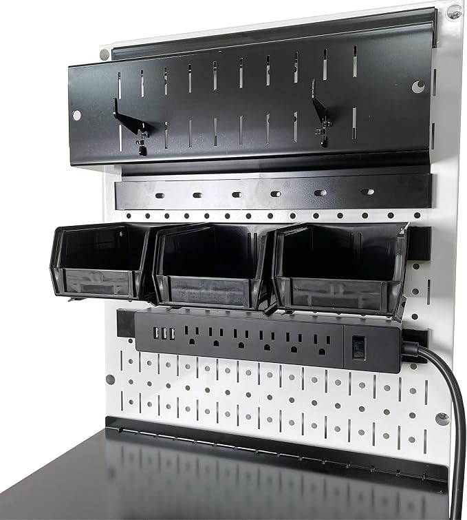 Wall Control Power Tool Storage Organizer Kit Cordless Drill Holder Charging Station Rack 16” x 32” Metal Pegboard Organization System (White Pegboard) - Image 7