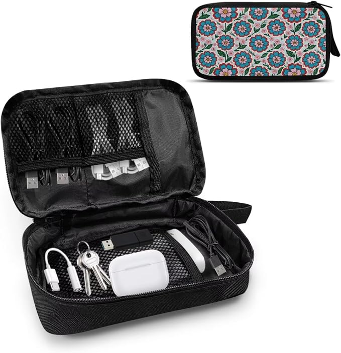 Blue Flowers Electronics Case Portable Electronic Accessories Carry Case Tech Pouch for Cable Cord Charger Phone Earphone Power Bank SD Card Travel Use - Image 3