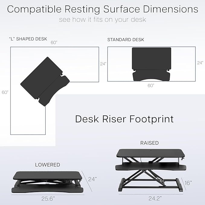 VIVO Dark Walnut 26 in Standing Desk Converter, DESK-V026KA | Height Adjustable, Stand Up Desk Riser, Wide Keyboard Tray, Dual Monitor and Laptop Workstation, Black Frame, K Series - Image 6