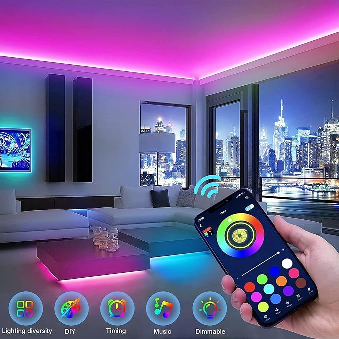 Keepsmile 32.8ft Strip Lights Smart App Music Sync Color Changing RGB Bluetooth LED Strips with Remote Led Lights for Bedroom Home Decoration - Image 4