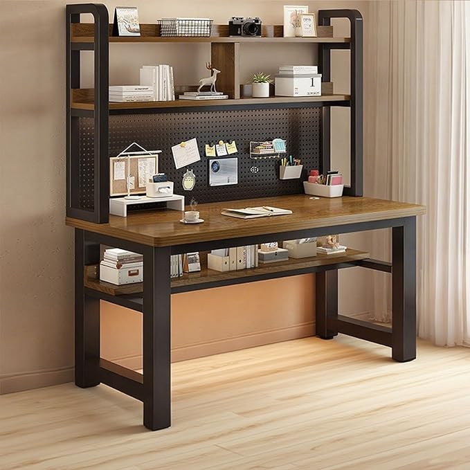 Writing Work Computer Desk with Pegboard,Gaming Desk with Bookshelf Combo,PC Gamer Workstation Desk,Wooden Desktop,for Home Office Work and Gaming(E2,35.4" L x 23.6" W(90x60cm)) by ZMNXAS