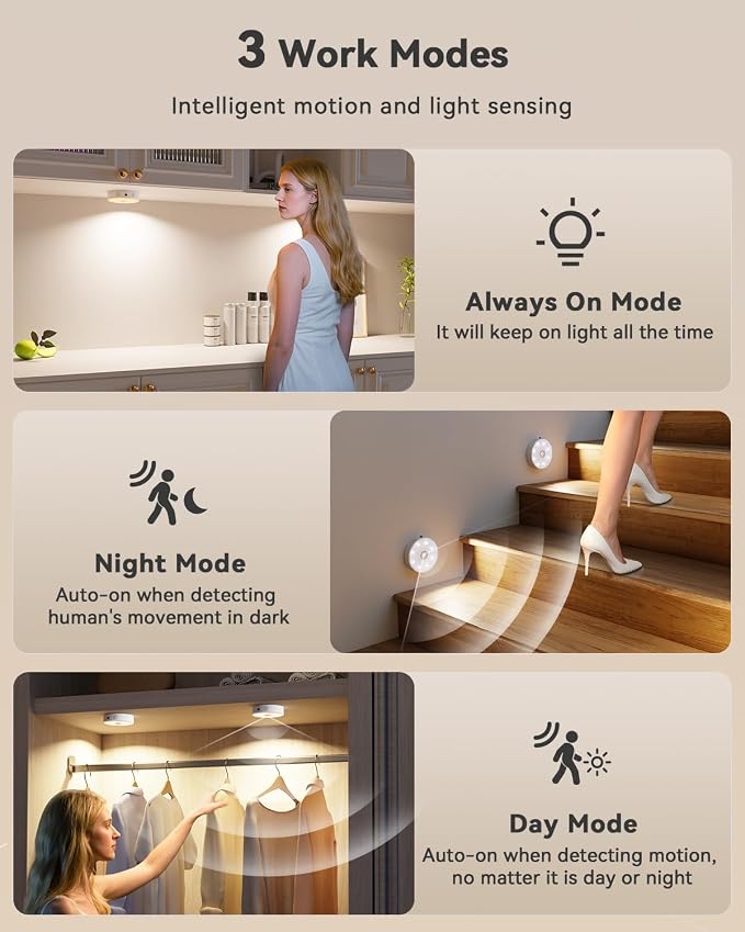 LENOMA Puck Lights with Remote 4 Pack Rechargeable Under Cabinet Lighting - Image 6