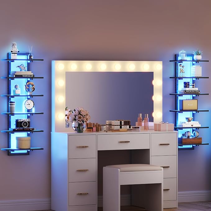 LED Wall Mounted Display Shelf with RGB Lights, 6-Tier Vertical Wall Shelf for Gaming Room, Bedroom and Living Room, Floating Shelves for Collectibles and Decor, 15"W x 5.5"D x 43.3"H, Black - Image 8